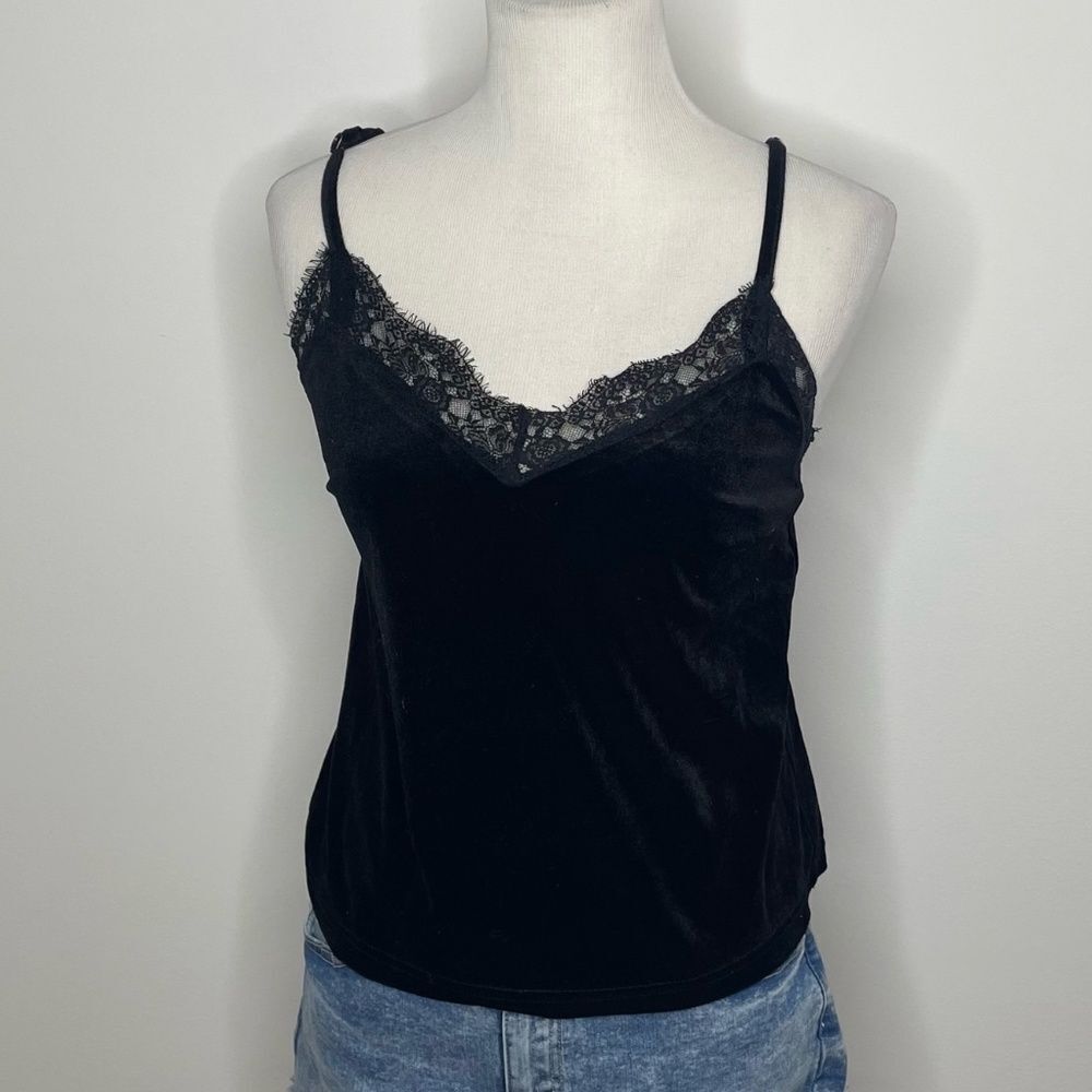 Forever 21- Black Velvet V-Neck with Lace Accent Top